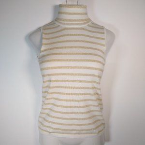 Premise Women Gold Striped Turtleneck Tank Size S